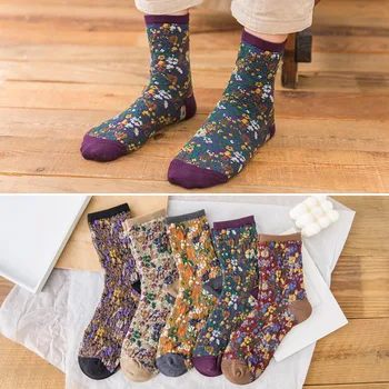 

Kawaii Women's Cotton Socks Euramerican National Korean Style Japanese Fashion Socks with embroidery Flowers Warm Ladies Socks