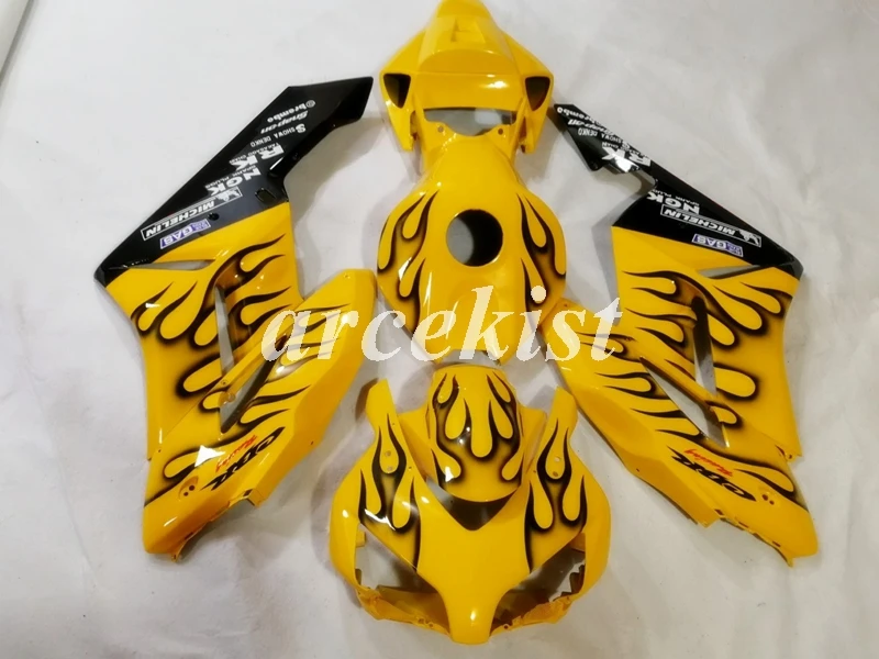 4 подарки ABS Кузов обтекатель комплект Подходит для Honda CBR1000RR 04 05 Обтекатели набор CBR 1000 RR 2004 2005 на заказ желтый черный Пламя