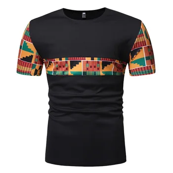 

Fashion African Kente Cotton Tee Shirt For Mens Short Sleeves Ghana Tops Ankara Panelled Geo Print T-Shirt Color Blocked Clothes