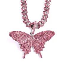 

11.11 Butterfly Pendant Charm Cuban Link Chain Necklaces For Women Iced Out Chain Pendants And Necklaces Choker Hip Hop Jewelry