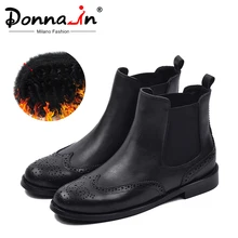Женские ботинки челси Donna-in, ботинки из натуральной кожи на подкладке из плюша с коротким ворсом, ботинки без шнурков с низким квадратным каблуком и круглым носком на сезон осень-зима