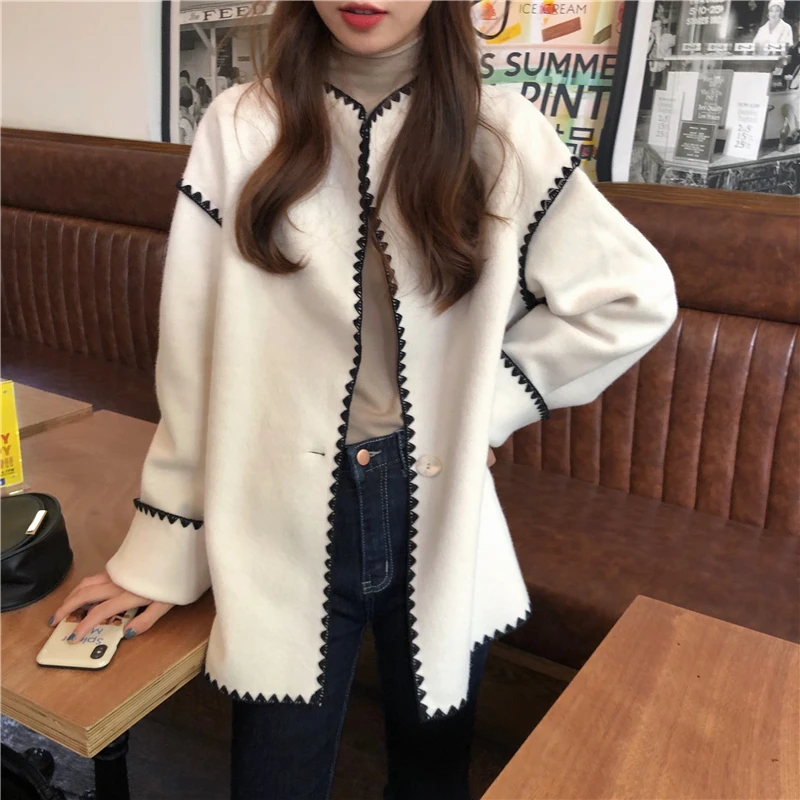 

Winter Wool tweed Thicken women blazers and jackets runway Female 2019 Loose Oversize long Coat Streetwear Casual Blazers S0132