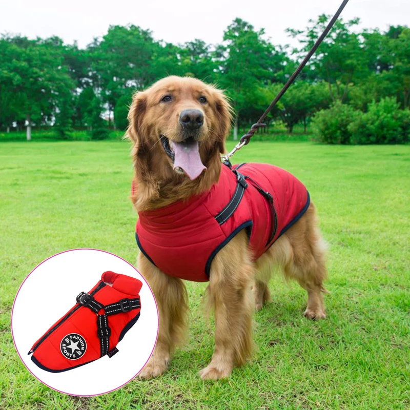 Large Pet Dog Jacket With Harness Winter Warm Dog Clothes For Labrador Waterproof Big Dog Coat Chihuahua French Bulldog Outfits