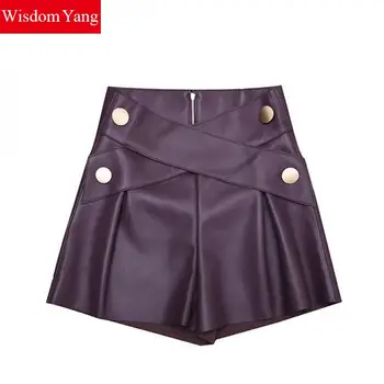 

Autumn Wide Leg Real Sheep Skin Genuine Leather Shorts Loose High Waist Black Mini Short Women Sexy Wide-legged Pants Trousers