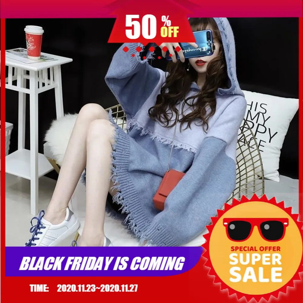 

Women's Sweater Korean Version Outside Wearing Spring Autumn 2020 New Hooded Top Knit Shirt Bottom Shirt Tops Casual Pullovers