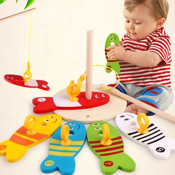 

8Pcs/Set Wooden Montessori Colorful Fishing Digital Column Game Early Educational Toys Suitable for Children Educational Toy