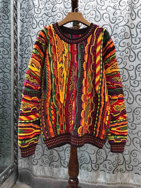 

2019 Early Autumn New Woman's Round Neck Irregular Stripe Matching Colored Knitted Long Sleeve Loose Sweater Knitted sweater 823