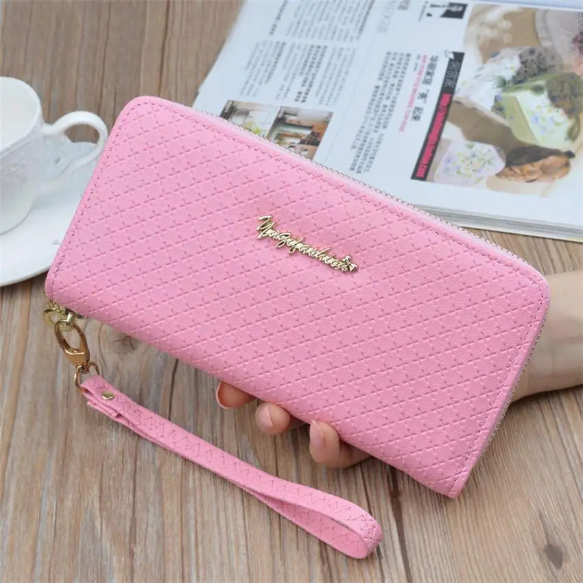 Pink Топ продаж, Длинные кошельки, женские кошельки на молнии, дамские клатчи, модные кошельки из искусственной кожи бумажники с тиснением, сумка для мобильного телефона - Цвет: Pink
