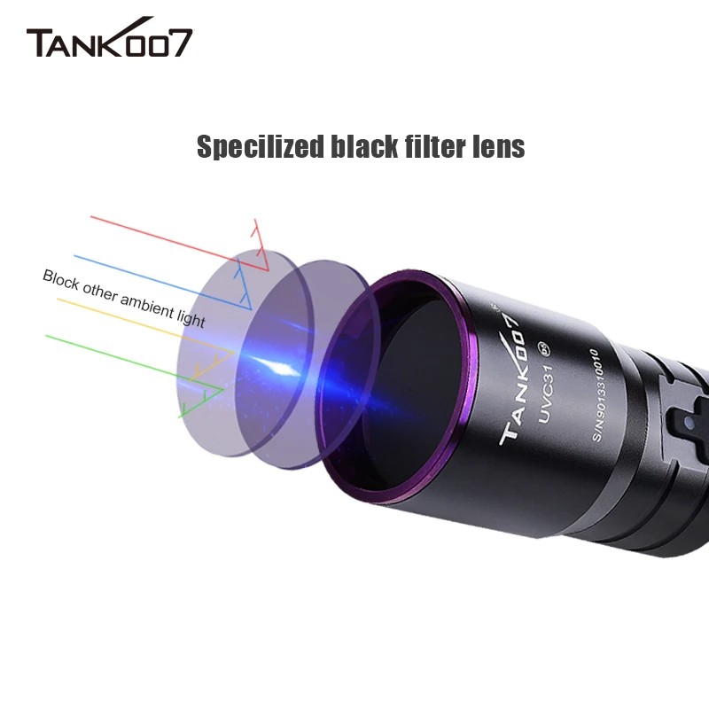 TANK007 UV03 365 nm Portable AAA Battery Powered UV Flashlight