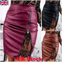 Сексуальная Женская кружевная узкая юбка из искусственной кожи с разрезом, облегающая короткая юбка-карандаш с высокой талией, Клубная одежда, летняя Новинка