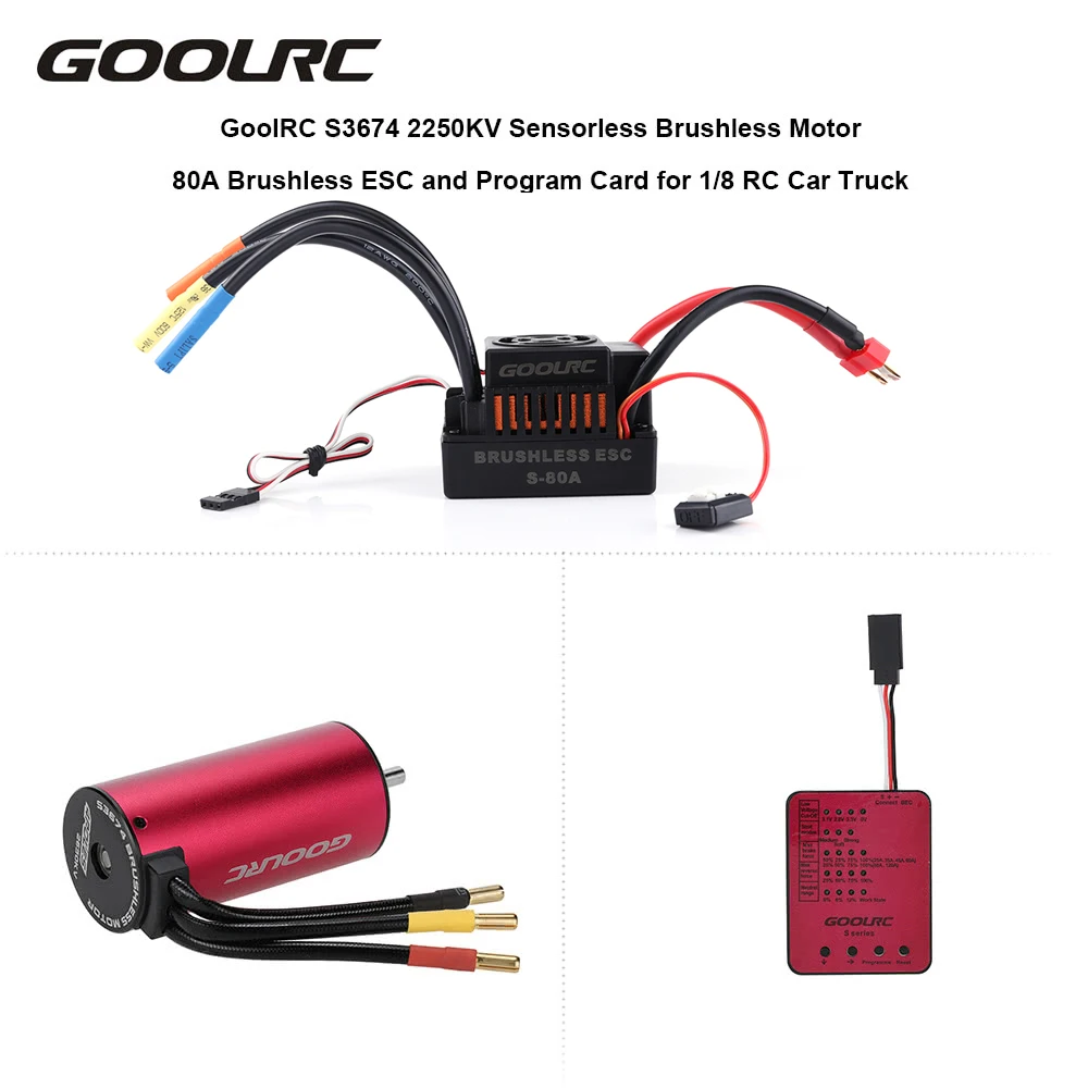 GoolRC S3674 2250KV бесщеточный двигатель 80A бесщеточный ESC и программная карта комбо набор для 1/8 RC автомобилей грузовиков запчасти