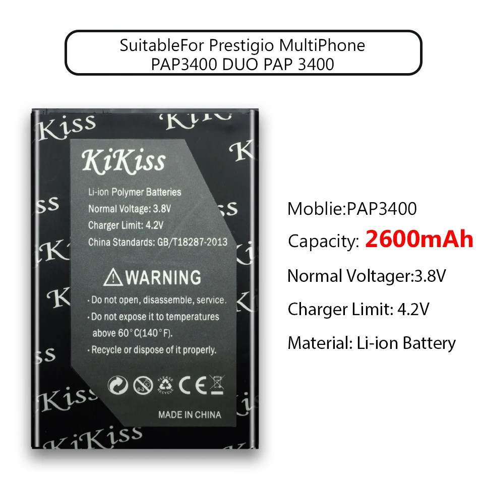 2600 мАч аккумулятор большой емкости для Prestigio MultiPhone PAP3400 DUO PAP 3400 мобильный телефон литий-ионный полимерный аккумулятор