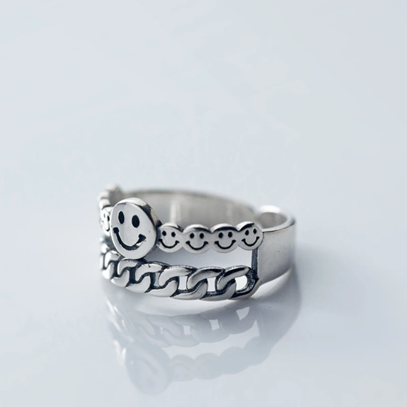 

Trendy 925 sterling silver rings for women,vintage style,Smile Face Ring,Adjustable Opening,Party gifts engagement fine jewelry