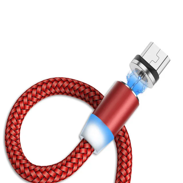 Магнитный 1 м 2 м USB кабель для зарядки 3 в 1 type C Быстрая зарядка Micro USB для Iphone 6 7 8 XR samsung S10 Plus Android Led зарядное устройство - Цвет: Красный
