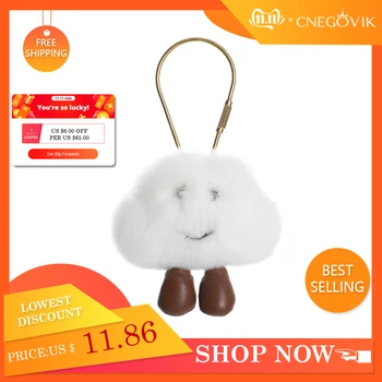

Real fur keychain Bag Charms Keyring Jewelry Key-Chain Genuine Fur Keychain Pendant for women Adorable Clouds Pendant Keyring