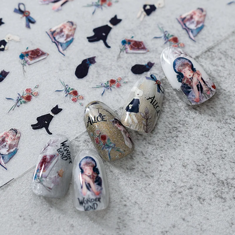 Lovely Cat Rabbit Alice Design 3D Self Adhesive Nail Art Stickers 5D Soft Reliefs Nail Decorations Decals