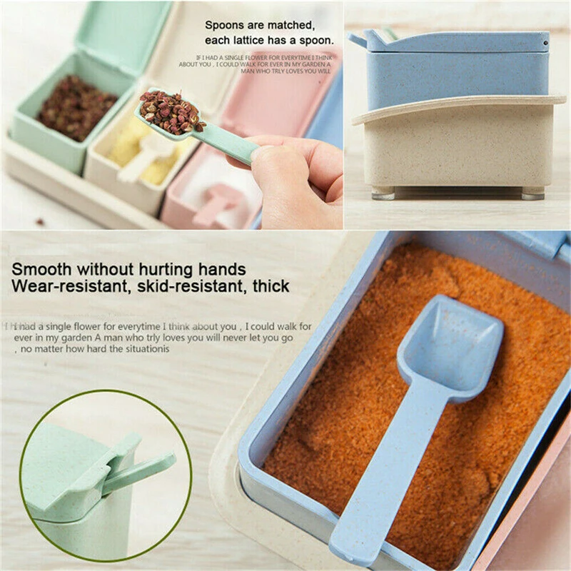 Spice Seasoning Storage Box Container Set Sugar Container With 4 Serving Spoons Seasoning Bottle Container Kitchen Food Boxes