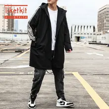 Liketkit, мужской Тренч в винтажном стиле,, мужское клетчатое лоскутное пальто с капюшоном, куртки, мужское повседневное длинное пальто в японском стиле, Осеннее