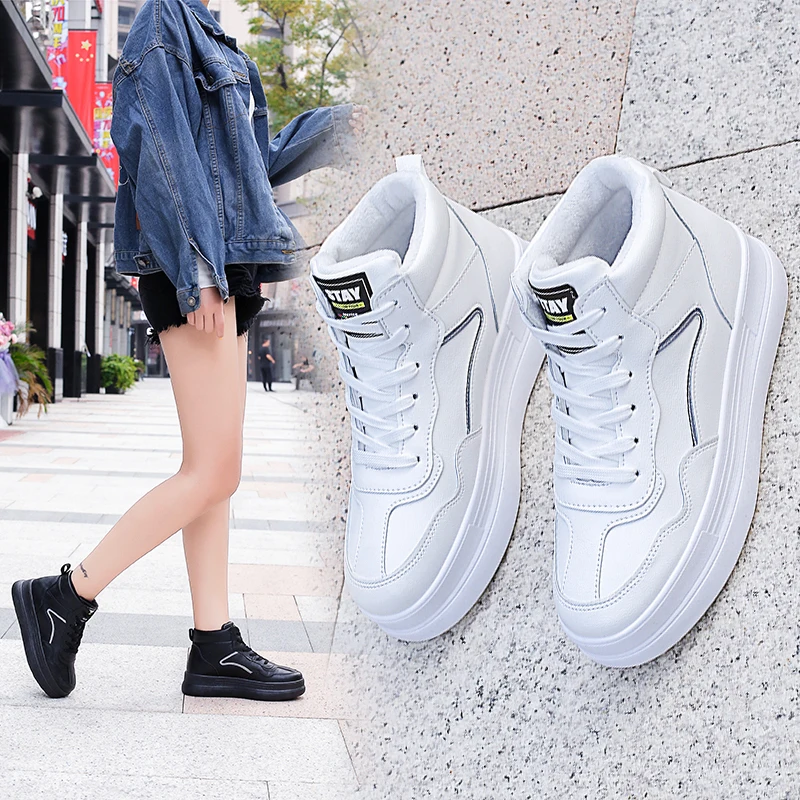 

High-top women's shoes new net red thick bottom plus velvet small white shoes explosions casual shoes