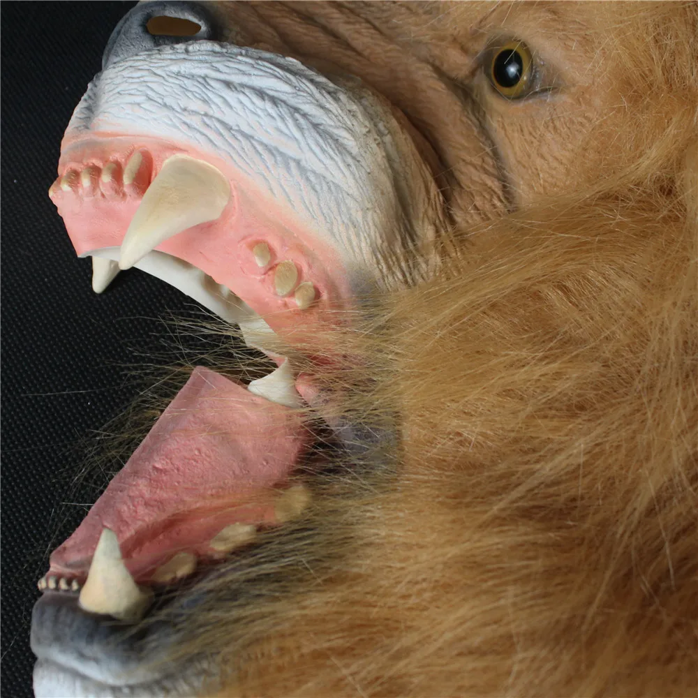 Animal Lion Mask Cosplay Lifelike Fierce Long Hair Full Face Ferocious Angry Lion Latex Mask Halloween Masquerade Fancy Props6