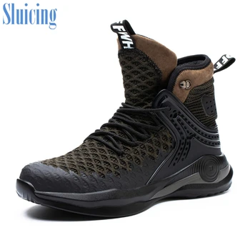 

Men's safety shoes winter high top woven ultra light protective shoes steel head anti smash and stab proof outdoor work shoes