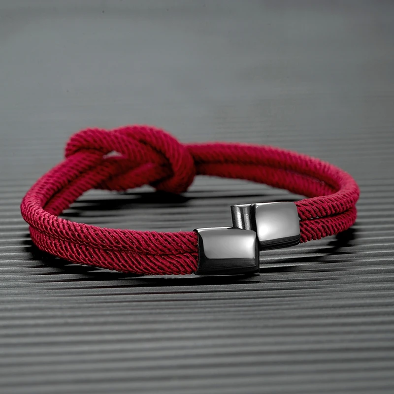 Men Double-layer Knotted Rope Bracelet For Women Black Stainless Steel Silder Magnet Buckle Infinity Couple Jewelry