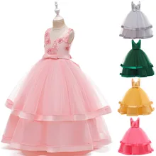 Летнее милое платье принцессы без рукавов с цветочным узором для девочек; Детские вечерние, красивые, нарядные, элегантные платья; торжественное платье подружки невесты для девочек