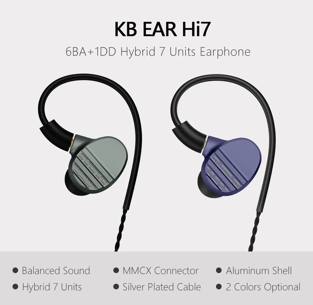 KB EAR HI7 наушники DJ in ear monitor 6BA+ 1DD гибридная гарнитура с разъемом MMCX Hifi earplug