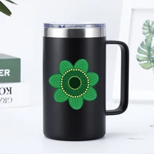 24OZ Green Flower Print Coffee Mug With Handle Custom Double Wall Stainless Steel Vacuum Flask Cup
