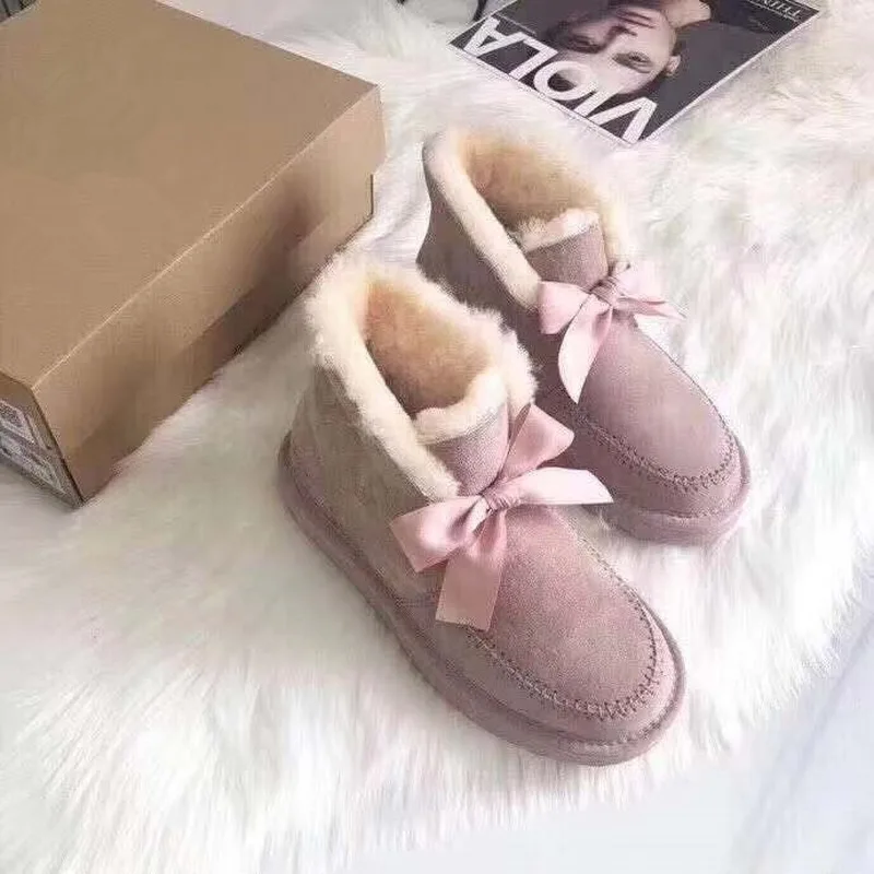 

Ribbon Snow Boots 2019 Autumn and Winter New Fur with Anti-skiing Boots Boots