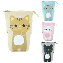 

Retractable Cute Cartoon Cat Print Pen Holder Storage Bag Stationery Organizer Zipper Closure Large Capacity Cute Cat Pen Bags