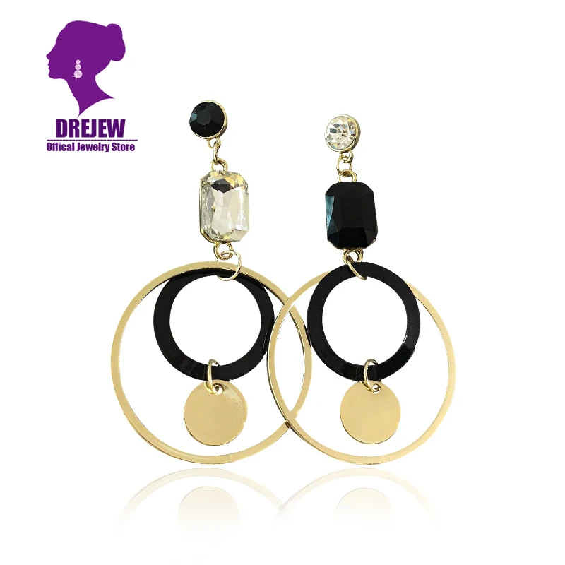 

DREJEW Big Gold Black Layered Circle Statement Drop Earrings Geometric Formal Party Women Dangle Earrings Wedding Christmas