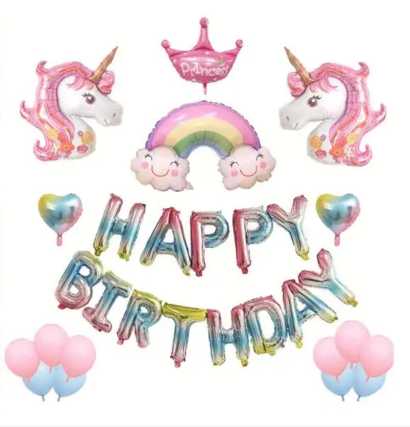 

Unicorn Birthday Party Decoration Disposable Tableware Set Children birthday 4 Color Unicorn Letter Balloon Set Party Supplies