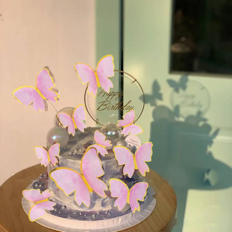 10 pçs roxo rosa borboleta bolo decoração feliz aniversário bolo topper  feito à mão pintado para festa de aniversário do casamento chá de fraldas -  AliExpress
