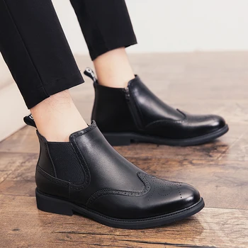 

new arrival mens casual business wedding formal dress cow leather boots carved bullock shoes pointed toe brogue shoe ankle bota