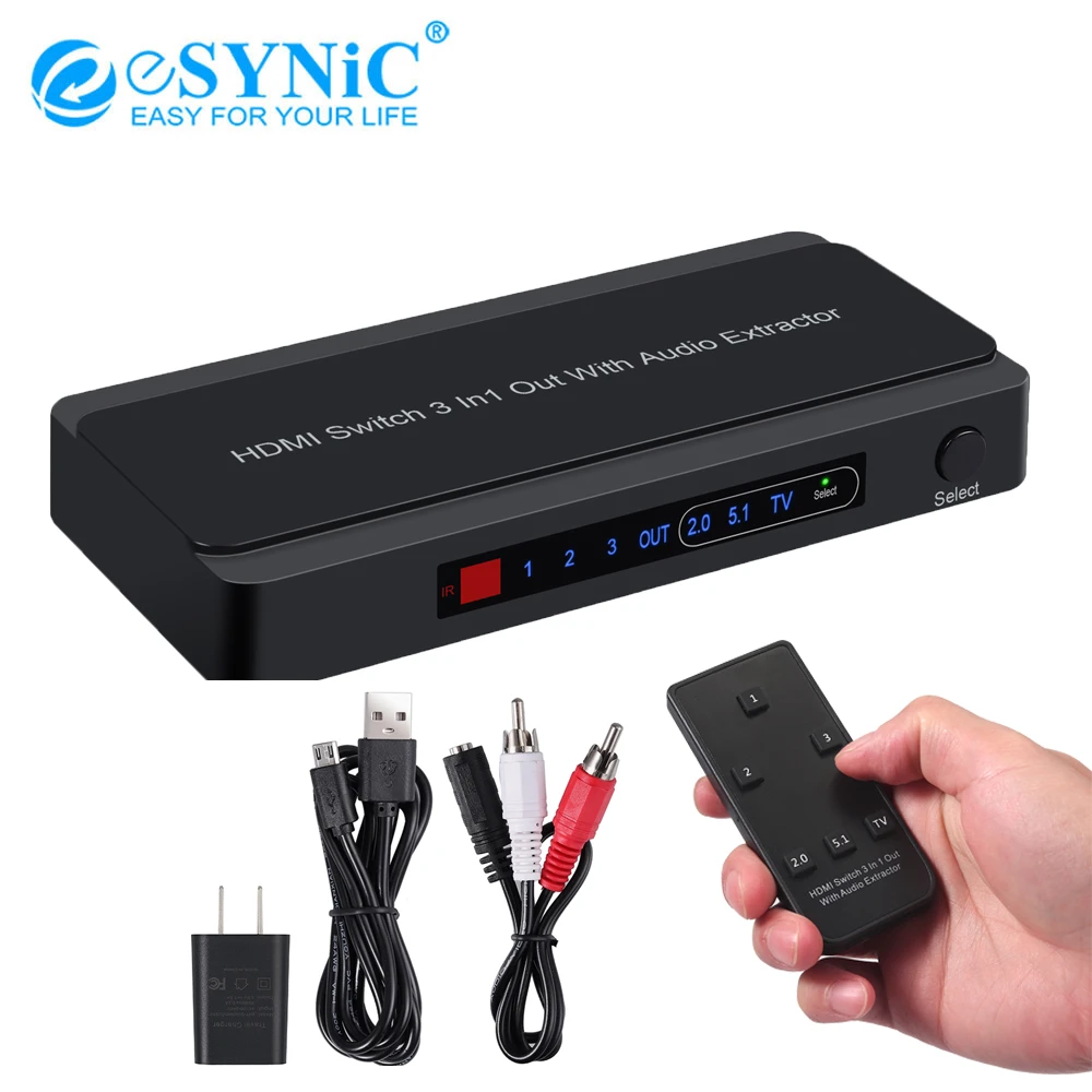 eSYNiC 4K@60Hz HDMI Switch Audio Extractor Splitter 3X1 HDMI To Optical/RCA  Audio Converter With Remote For PS4 HDTV TV Box|HDMI Cables| - AliExpress