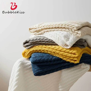 

Bubble Kiss Cotton Hollow Knitted Woolen Blanket Solid Color Sofa Lunch Break Throw Blanket Home Decor Bedroom Blankets For Beds