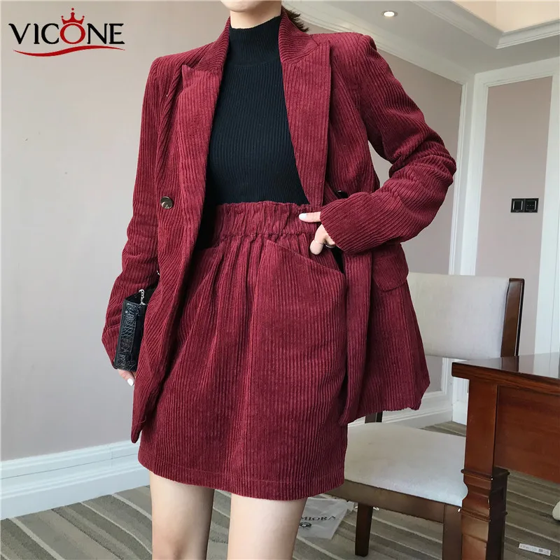 

VICONE 2pcs Corduroy Suit Dress Pants Coat Female Temperament Two Piece Set Matching Sets for Women