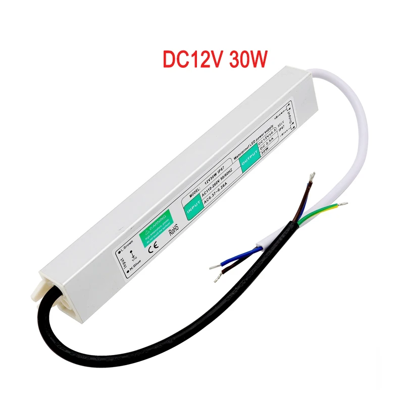 AC110 ~ 220V к DC 24V LED источник питания 12V водонепроницаемый трансформатор 10w 15w 20w 60w 80w 100w