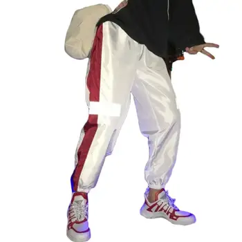 

Men Reflective Side Stripe Waist Drawstring Hip Hop Beam Pants Sports Trousers Hip Hop Beam Pants Sports Trousers Men Reflective