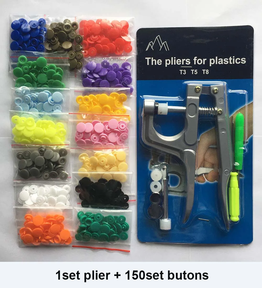 15 Colors, Plier Snap Plier Kit for all Kinds Clothes DIY Shiwaki 150 PCS T5 Plastic Buttons Fasteners Snap Button 