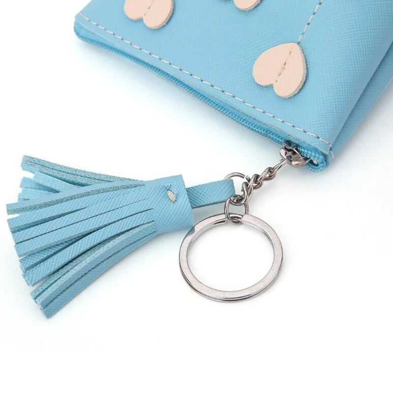 Patchwork Portable Mini Cute Zipper Heart Embellishment Women Card Package Wallet