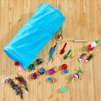 

23pcs/set Cat Play Toy Kitten Interactive Bell Ball Foldable Cat Tunnel Feather Cats Teaser Stick Pet Collapsible Mice Sisal Toy