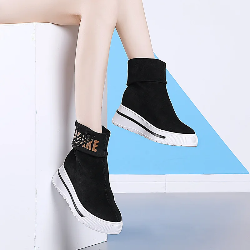 

Elevator WOMEN'S Shoes Slimming Boots Women's 2019 Autumn & Winter New Style Short Versatile Genuine Leather Thick Bottomed High