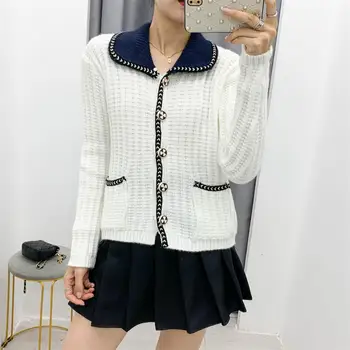 

2020 autumn new female loose outer wear lazy wind gentle doll collar long-sleeved knitted cardigan sweater