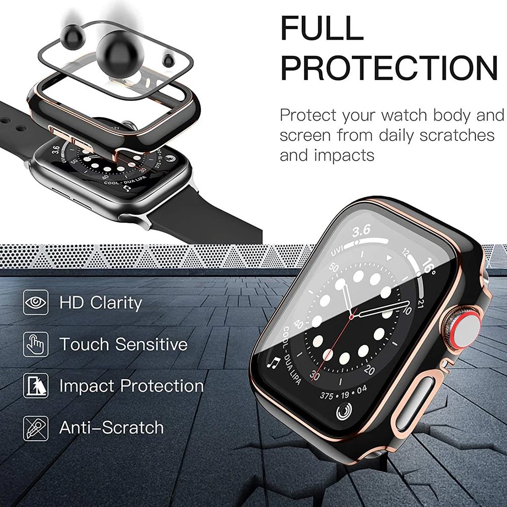 360 Full Screen Protector Bumper Frame Matte Hard Case For Apple Watch 38/40/42/44mm Cover Tempered Glass Film IWatch 6/SE/5/4/3