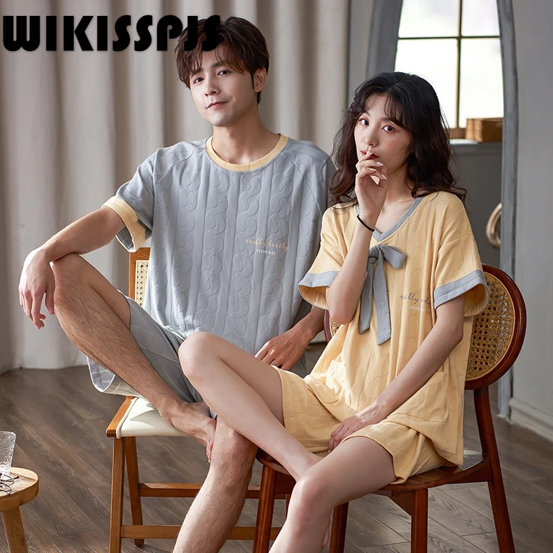 

WIKISSPJSSummer 2022 New Lovers Thin Pajamas Short Sleeve Shorts Home Suit Women Pajamas Two Piece Sets Lounge Wear