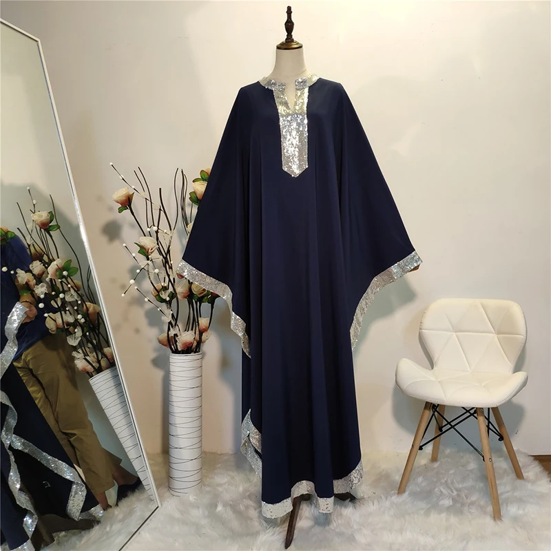 Blue dress Блесток Абая, для мусульман платье хиджаб Абаи s Djellaba Femme кафтан Дубай турецкие платья Ислам Костюмы для Для женщин Оман - Цвет: Blue dress