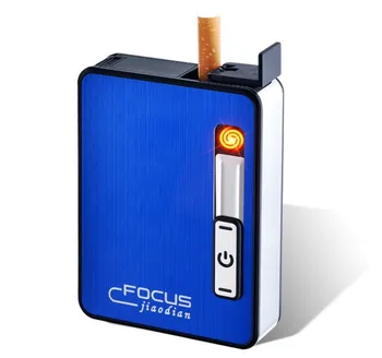 

Metal automatic ejection Cigarette Case Box with Lighter Electronic Windproof Flameless Rechargeable USB Lighter for Gift YH033