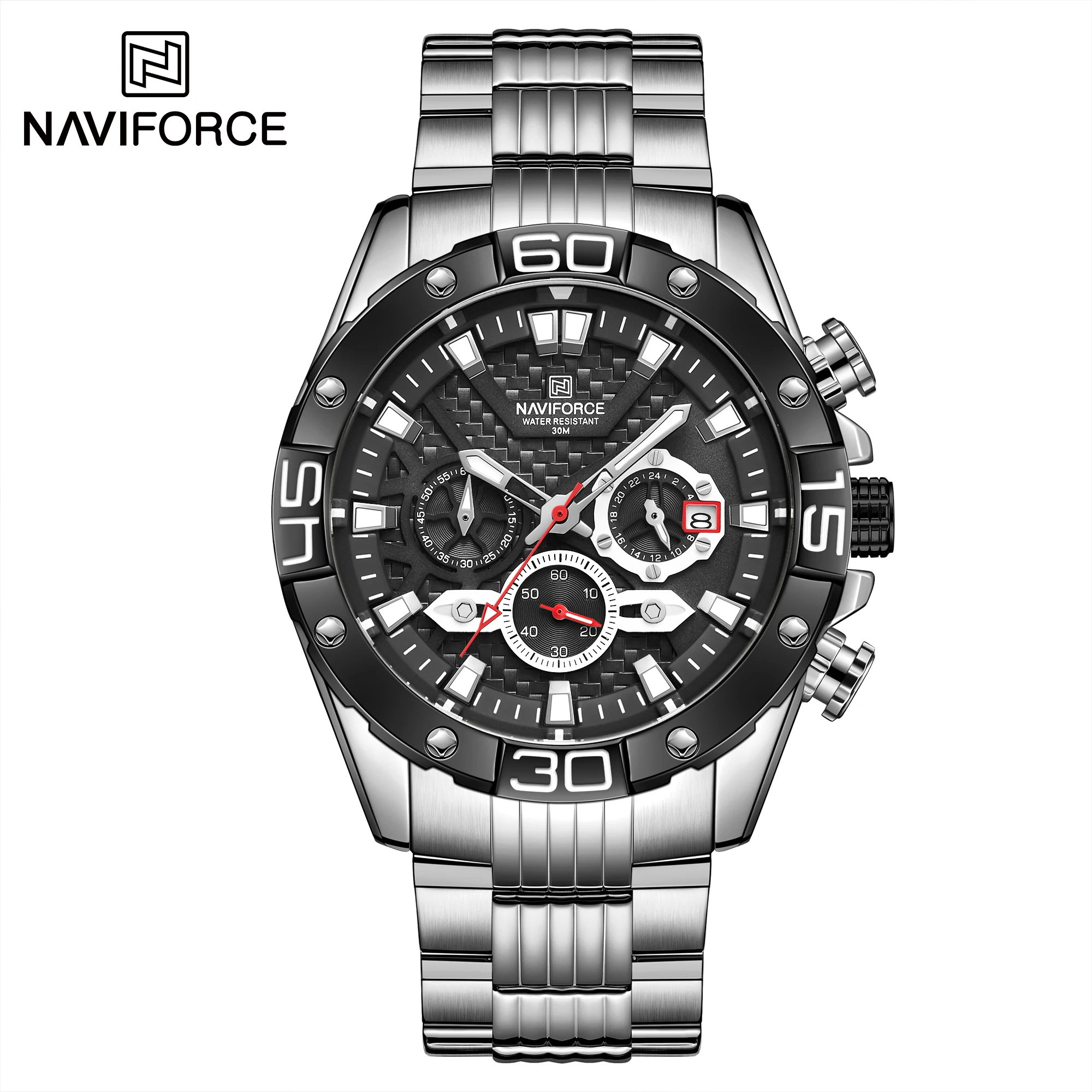 Chronograph Men Watch Military Sport Wrist Watch Silver Blue Quartz Steel Waterproof Watches Multifunction Male Clock Naviforce 